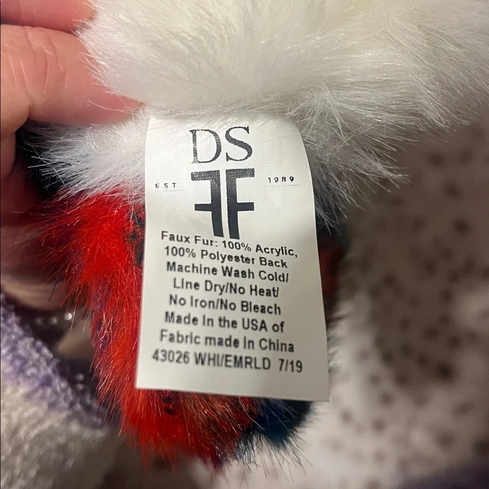 Set of 2 Fabulous Furs Scrunchies White Green and Red